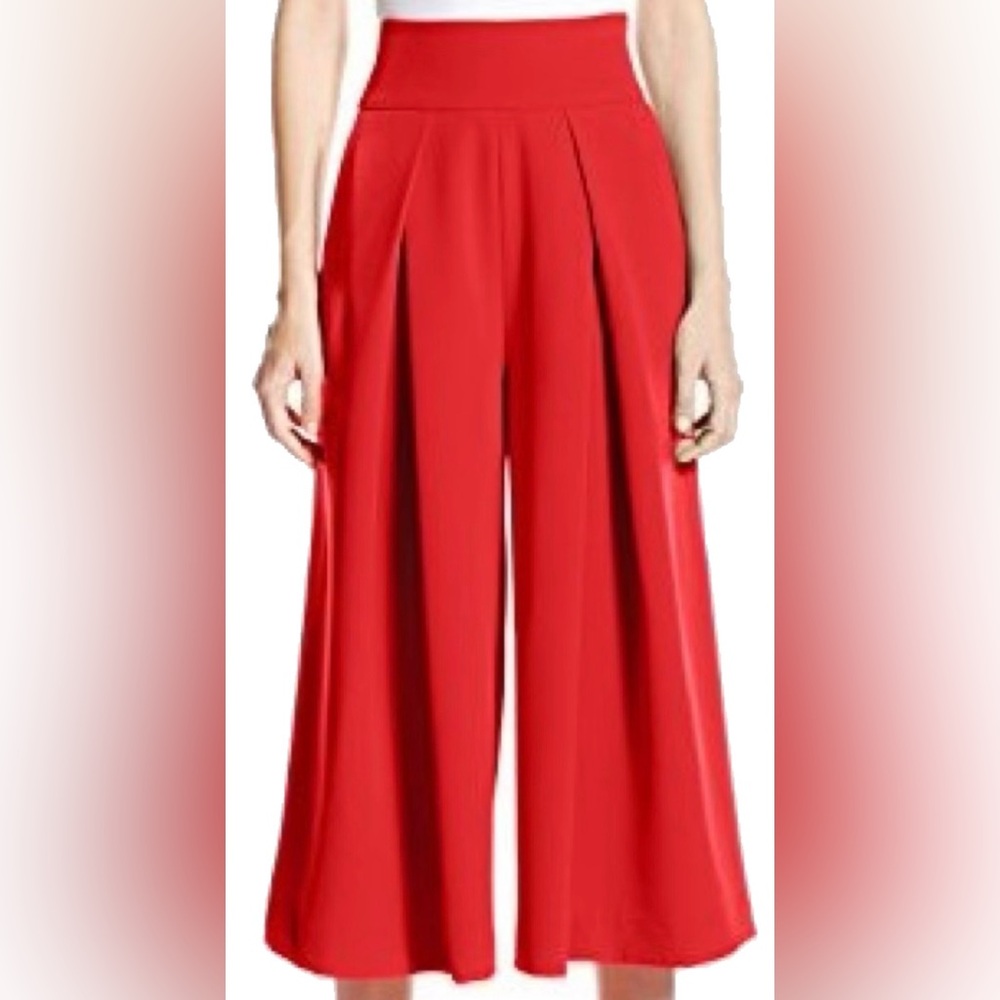 Milly Red Wide Leg Cropped Pants Size 6 High Waist Culottes